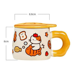 Taiyaki Cat Ceramic Mug With Lid 400ml Assorted