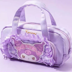 Kuromi Large Capacity Bow Handle Design Lace Trim Pencil Case
