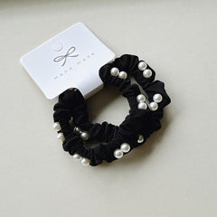Accessories - Pearl Macaron Scrunchie Pack-Black - Goodie Goodie