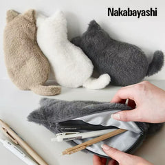 Nakabayashi Cat Plush Pen Case – White