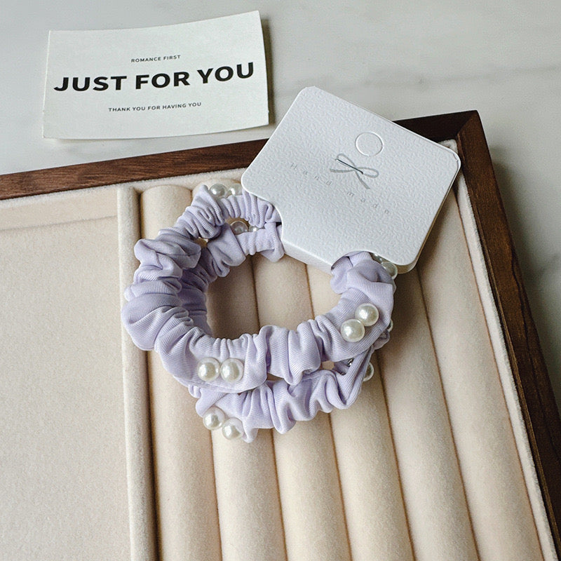 Accessories - Pearl Macaron Scrunchie Pack-Purple - Goodie Goodie