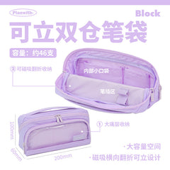 - Rosyposy Standing Double-Compartment Pencil Case-Purple - Goodie Goodie