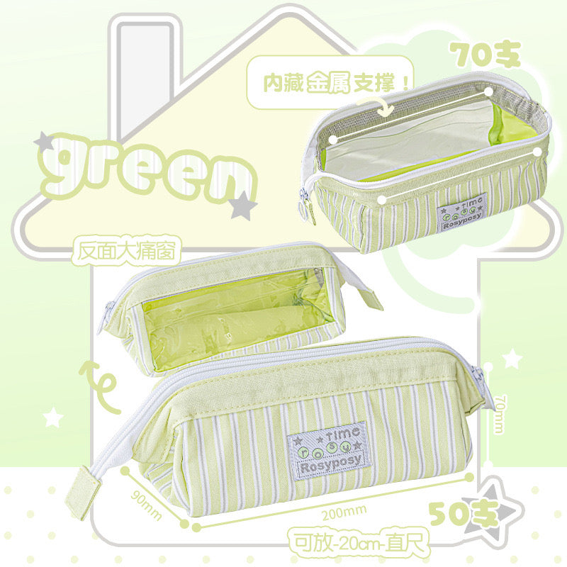 Stationery - Rosyposy Wide-Opening Pencil Case-Green - Goodie Goodie