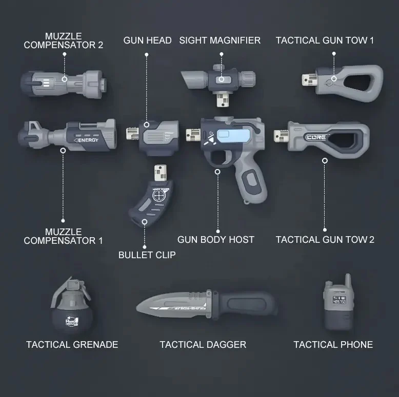 Gifts - DIY Detachable Magnetic Gun Set Sound-producing Light-up Gun - Grey - Goodie Goodie