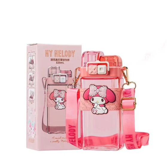 Bottles & Cups - Sanrio Double Lids Plastic Water Bottle 520ml - My Melody - Goodie Goodie