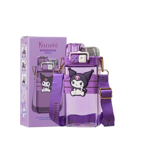 Bottles & Cups - Sanrio Double Lids Plastic Water Bottle 520ml - Kuromi - Goodie Goodie