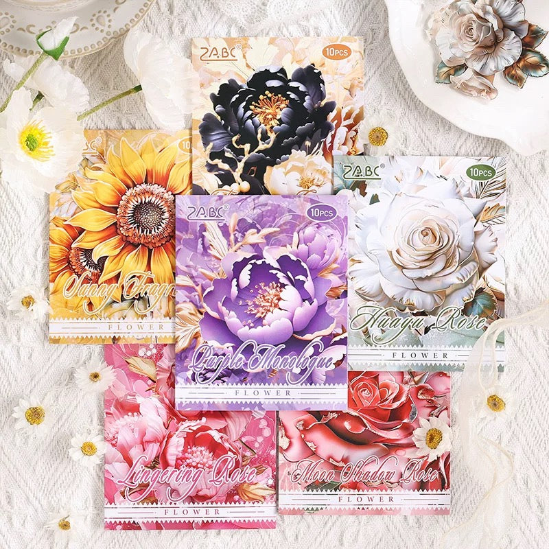 Flower PET Stickers 10pcs Lingering Rose