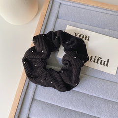 Rhinestone Fabric Scrunchie-Black