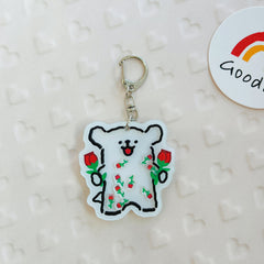 Acrylic Puppy Shaker Keyring-Rose