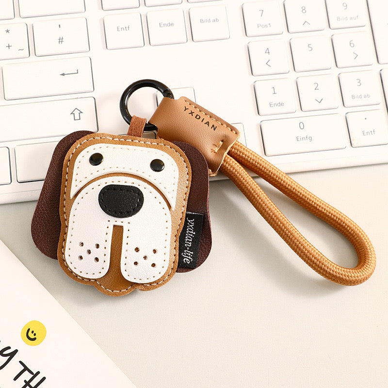 Leather Puppy Keyring-Brown