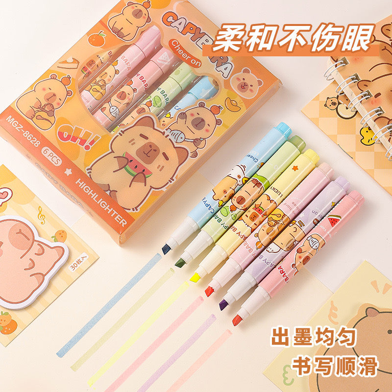 Stationery - Capybara Highlighters 6 Colors - Goodie Goodie