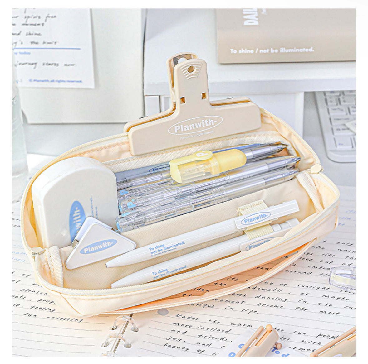  - Rosyposy Standing Double-Compartment Pencil Case-Yellow - Goodie Goodie