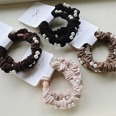 Pearl Macaron Scrunchie Pack-Black