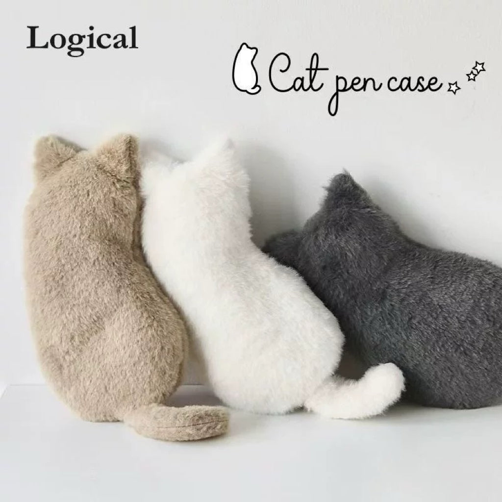 Nakabayashi Cat Plush Pen Case – White