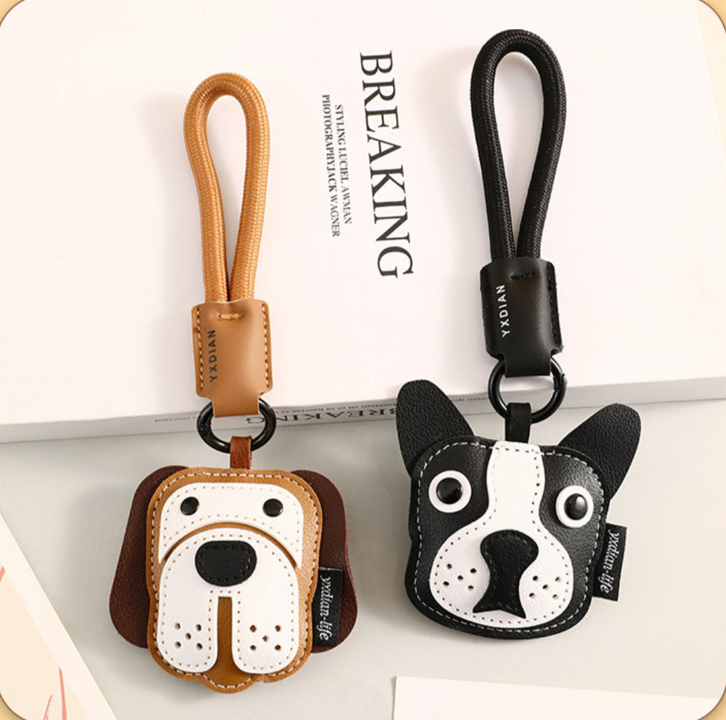 Leather Puppy Keyring-Black