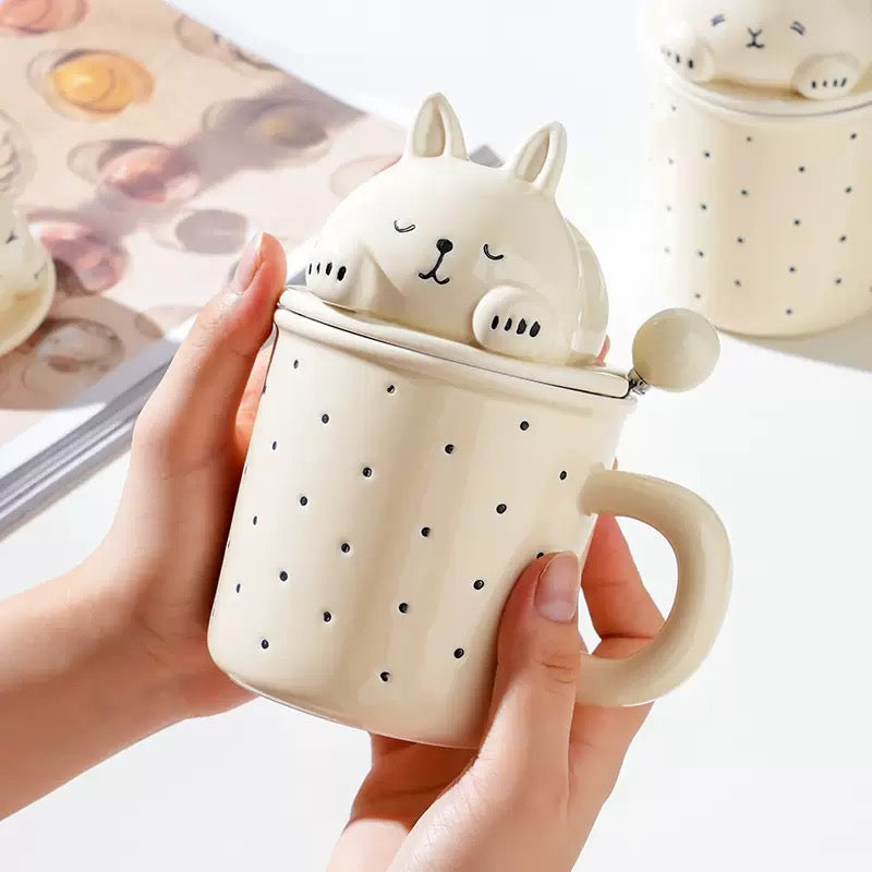 Sleeping Bunny Ceramic Mug With Lid & Spoon Assorted