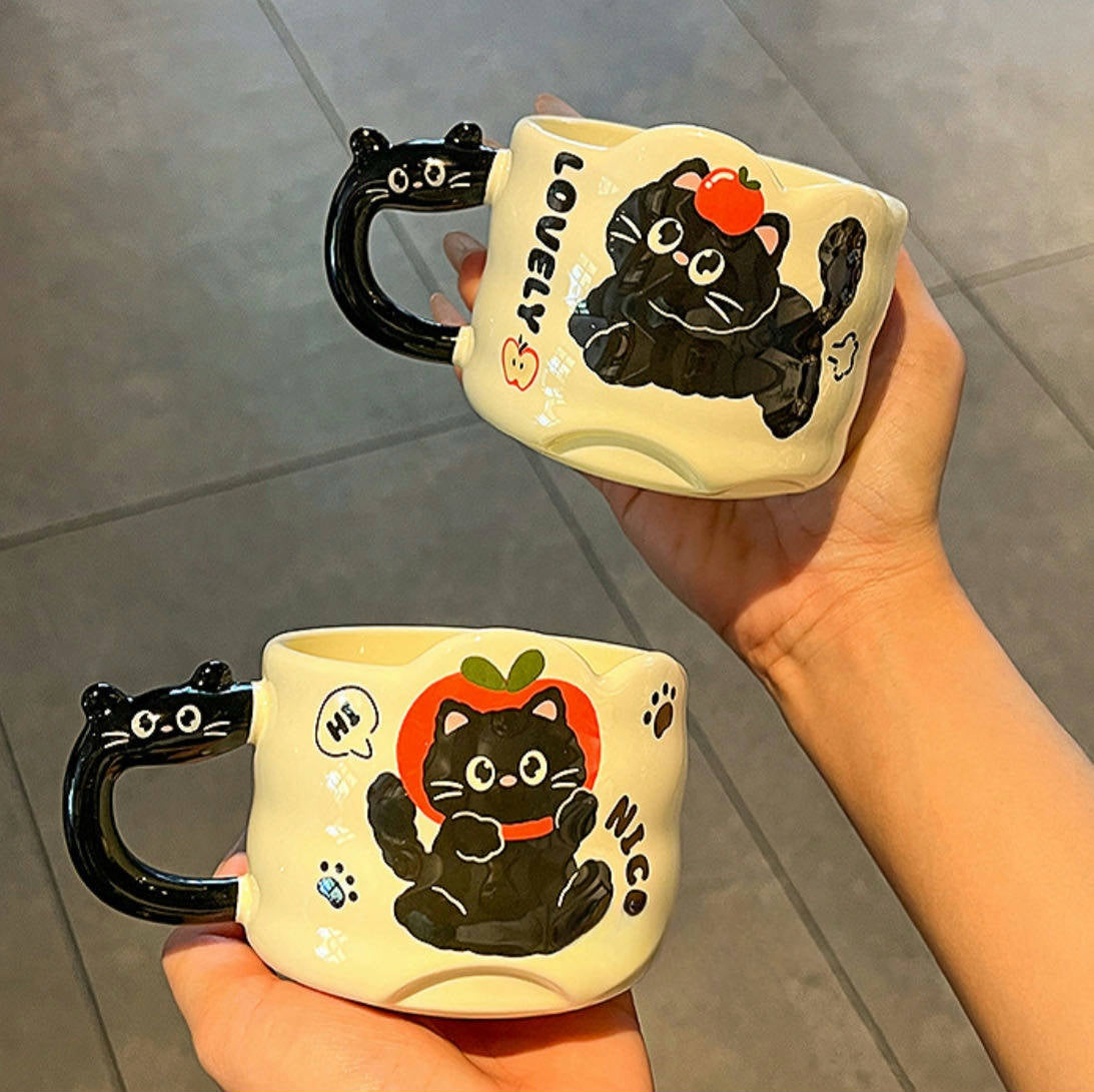  - Cute Cat Mug-Apple Cat 300ml - Goodie Goodie