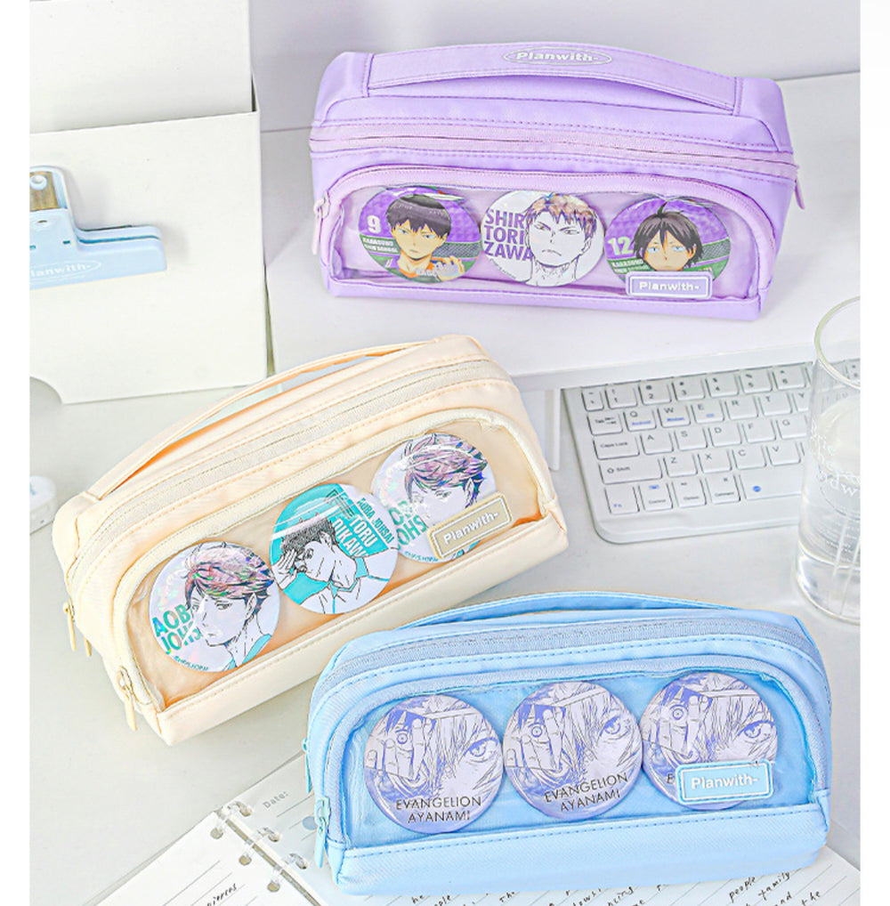  - Rosyposy Standing Double-Compartment Pencil Case-Purple - Goodie Goodie