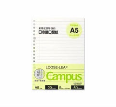 Kokuyo Campus Loose Leaf A5 20 Holes 9mm x 20 Lines 50 Sheets