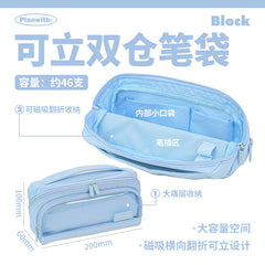  - Rosyposy Standing Double-Compartment Pencil Case-Blue - Goodie Goodie