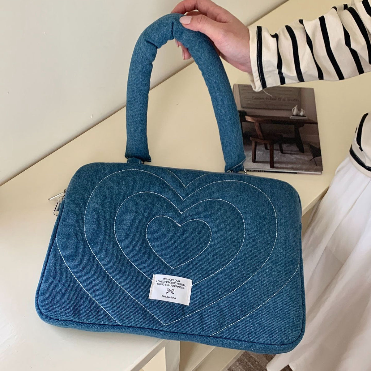 Laptop Bag 15.6 inch Denim Love Heart