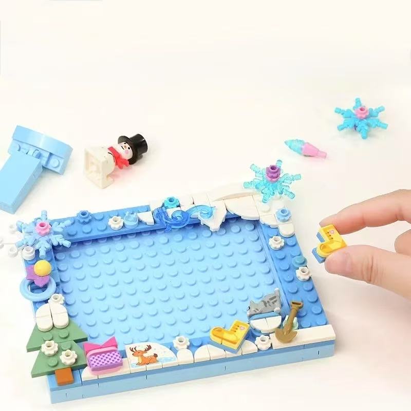 Building Block Photo Frame 4"x6" White Snow