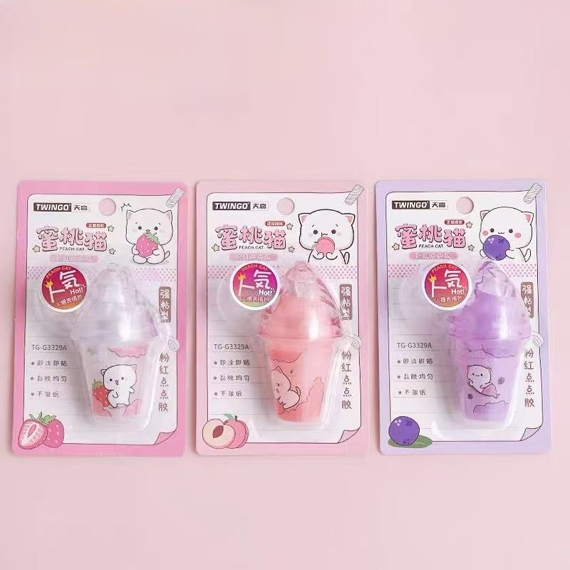 Stationery - Peach Cat Double Sided Glue Tape 5mmx5m Assorted - Goodie Goodie