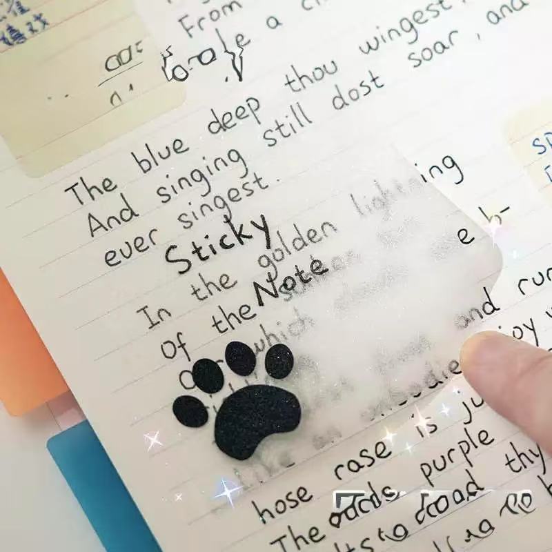 Cat Paw Starlight Transparent Sticky Notes 75x75mm 50sheets Assorted