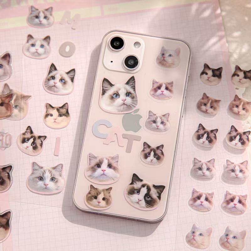 Stationery - Cat Head Sticker 3 sheets Pink - Goodie Goodie