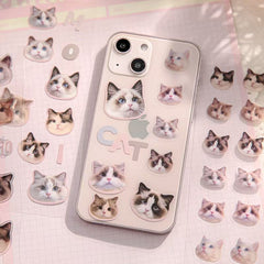 Stationery - Cat Head Sticker 3 sheets Pink - Goodie Goodie