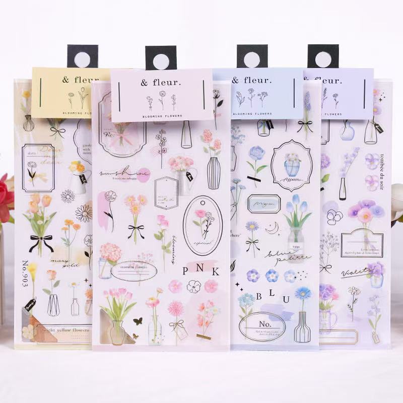 BLOOMING FLOWERS PVC Waterproof Sticker 2 sheets Assorted