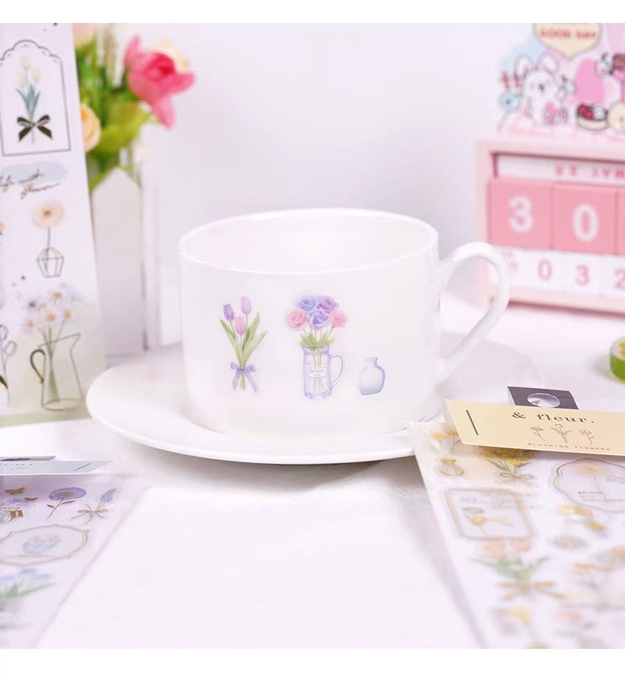 BLOOMING FLOWERS PVC Waterproof Sticker 2 sheets Assorted