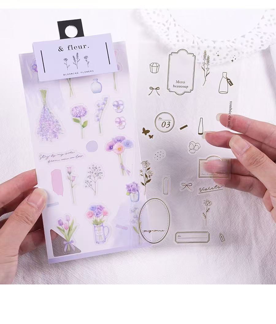 BLOOMING FLOWERS PVC Waterproof Sticker 2 sheets Assorted