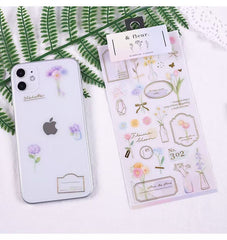 BLOOMING FLOWERS PVC Waterproof Sticker 2 sheets Assorted