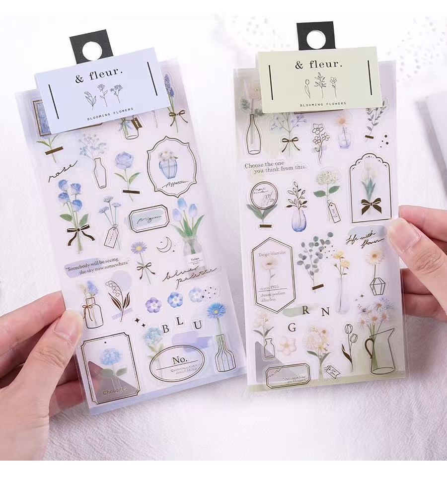 BLOOMING FLOWERS PVC Waterproof Sticker 2 sheets Assorted