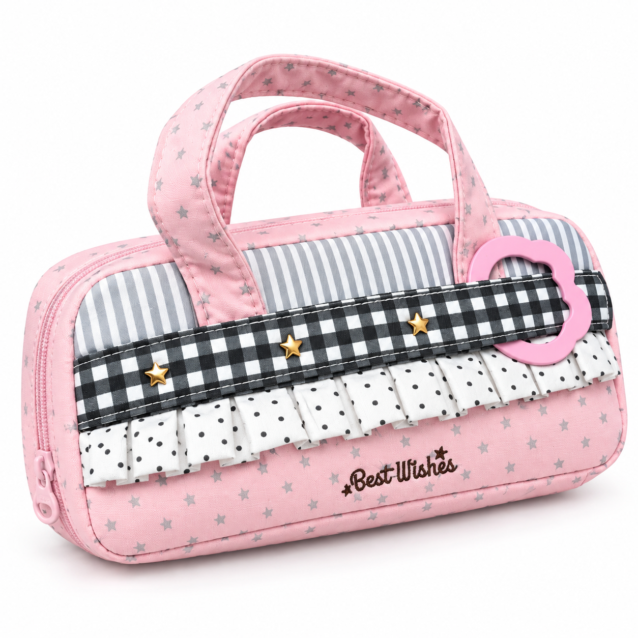 Pink Star Pencil Case with Handles