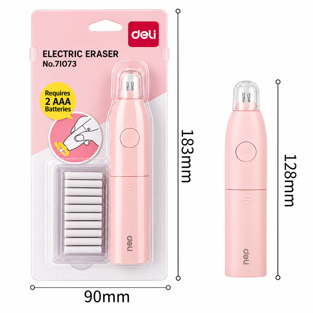 Deli Electric Eraser with 10 Refills-Pink