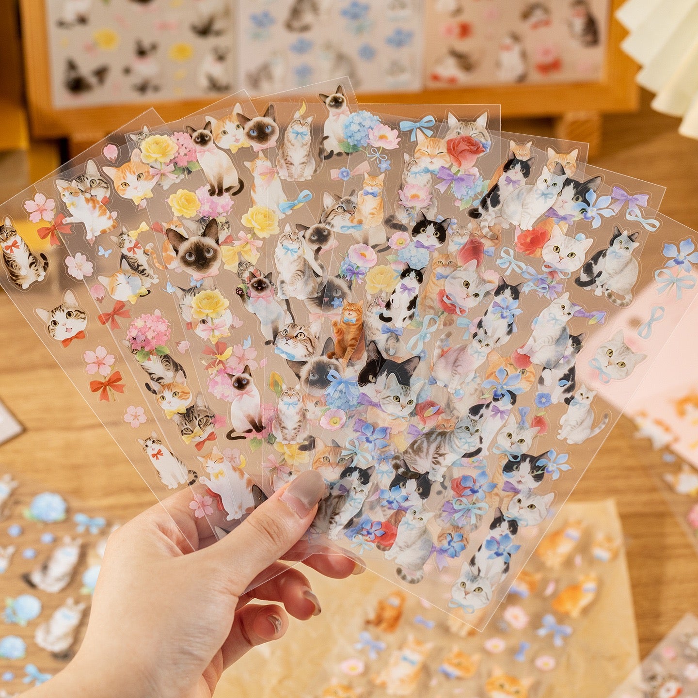 Sweet Cat & Floral PET Waterproof Stickers 2 Sheets #1