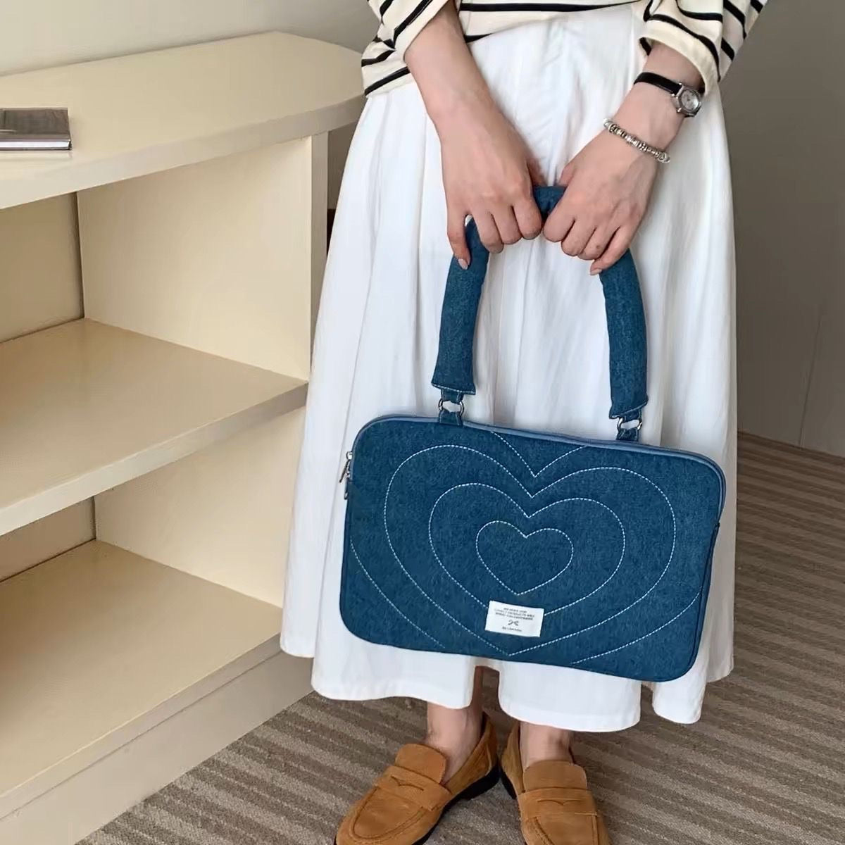 Laptop Bag 15.6 inch Denim Love Heart