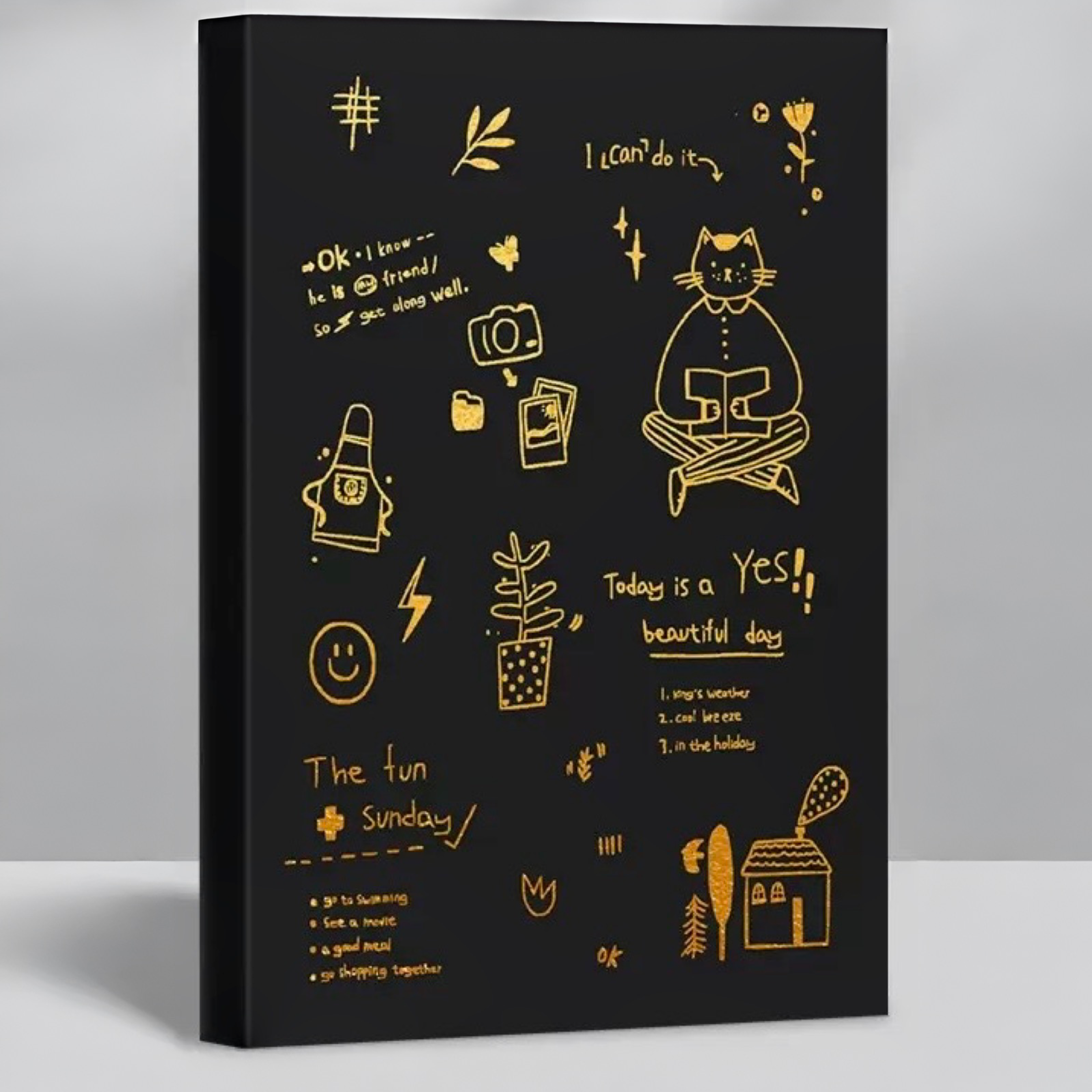 Gold Foil Cat “Lovely Life” B5 Thick Plain Notebook 128 Sheets Assorted