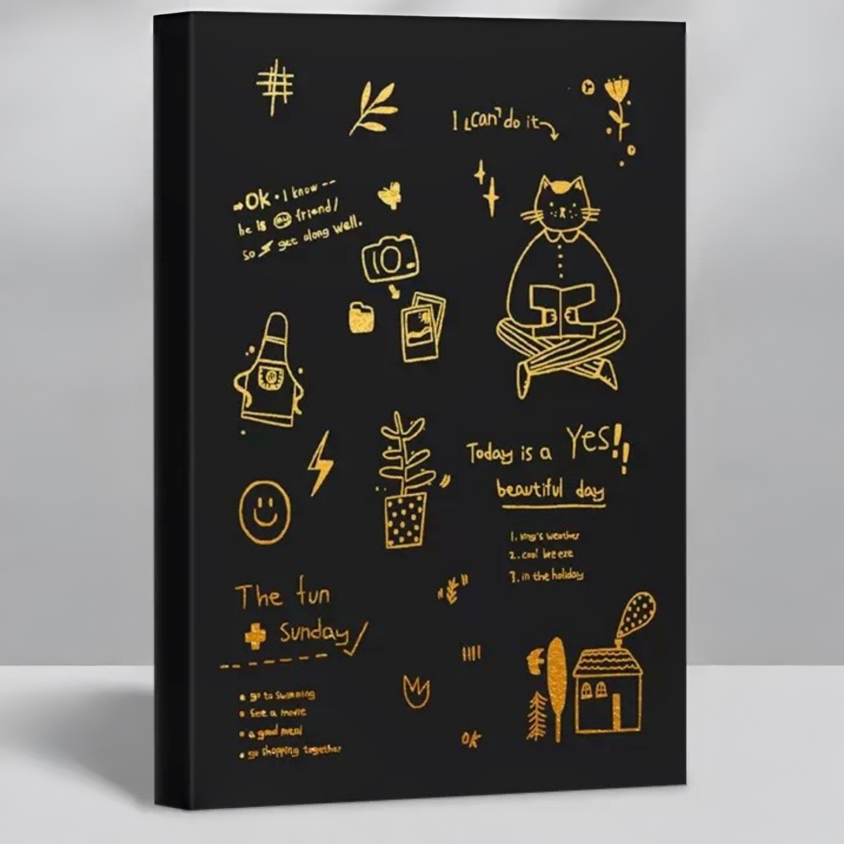 Gold Foil Cat “Lovely Life” B5 Thick Plain Notebook 128 Sheets Assorted