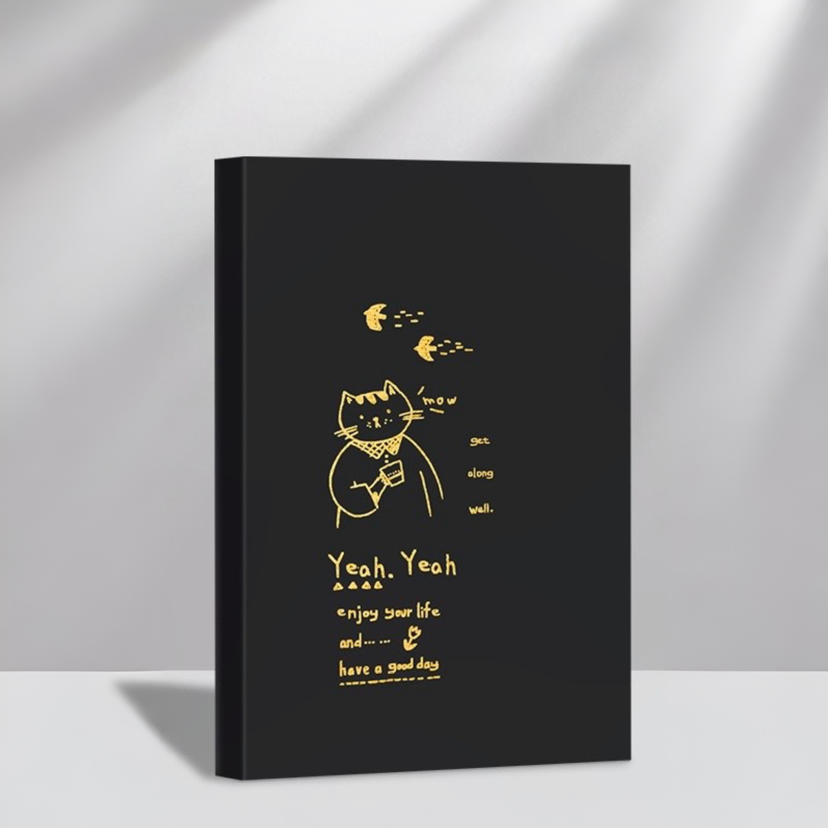 Gold Foil Cat “Lovely Life” A5 Thick Plain Notebook 128 Sheets Assorted