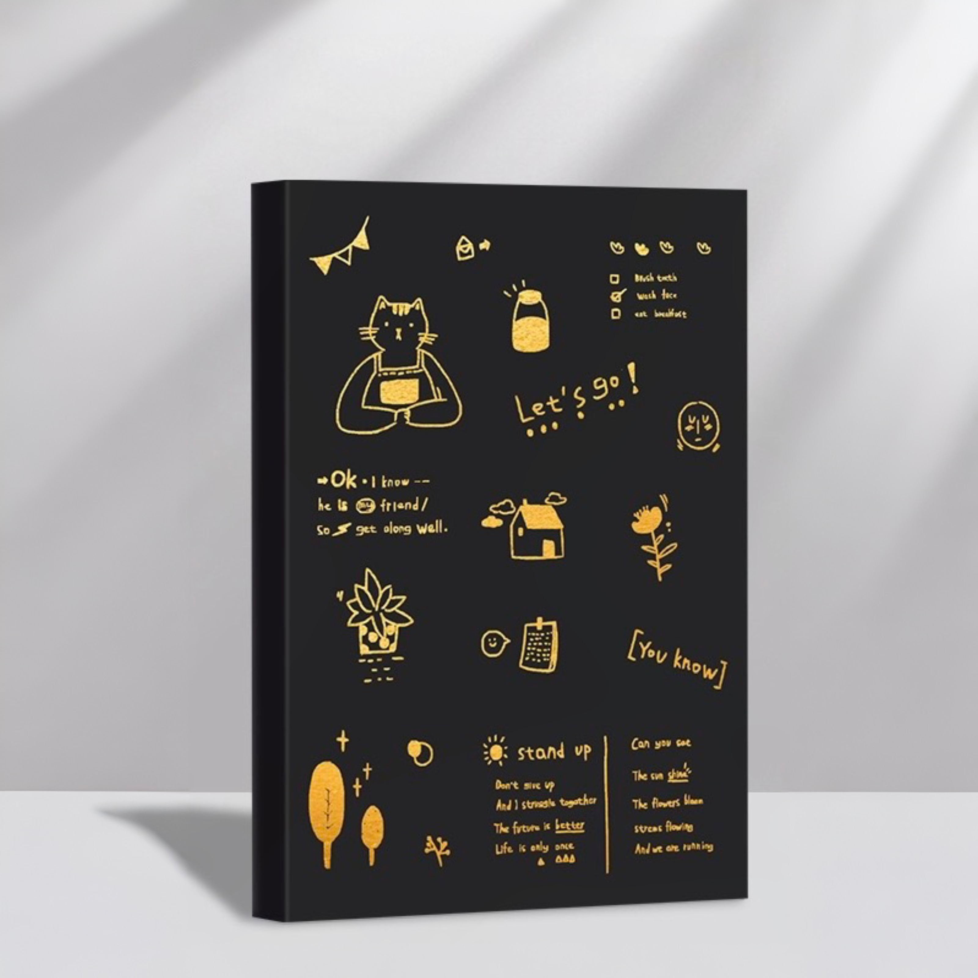 Gold Foil Cat “Lovely Life” A5 Thick Plain Notebook 128 Sheets Assorted