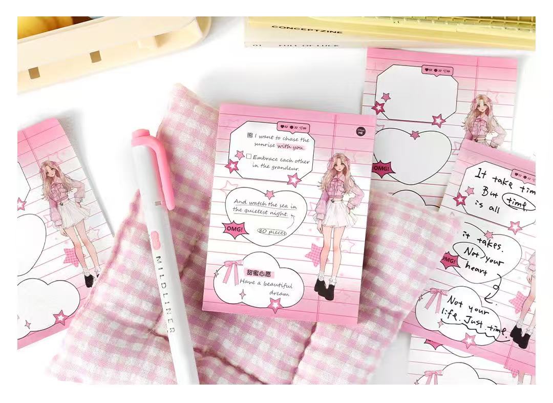 Anime Character Message Notepads 75*100mm 80 sheets Beautiful Dream