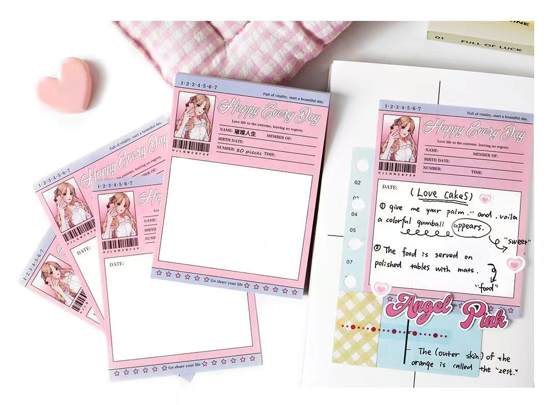 Anime Character Message Notepads 75*100mm 80 sheets Happy Everyday