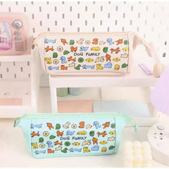 Dog Family Canvas Pencil Case 80x95x275mm with Mesh Inner Case Assorted