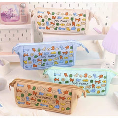 Dog Family Canvas Pencil Case 80x95x275mm with Mesh Inner Case Assorted