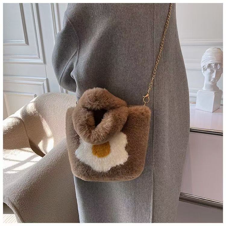 Super Soft Fluffy Tote Bag with Chain Fried Egg