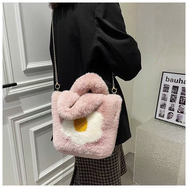 Super Soft Fluffy Tote Bag with Chain Fried Egg