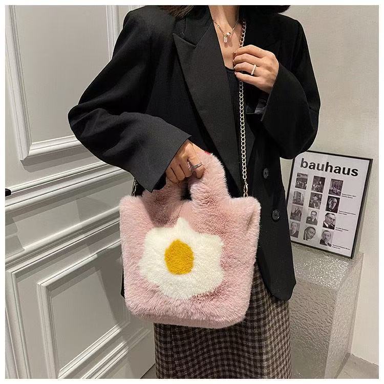Super Soft Fluffy Tote Bag with Chain Fried Egg